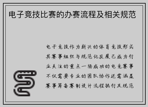电子竞技比赛的办赛流程及相关规范